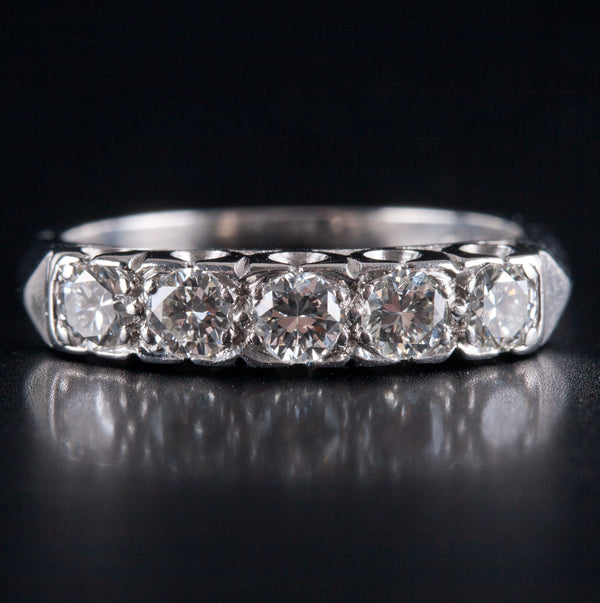Vintage 1950's Platinum Round H SI1 Diamond Wedding Anniversary Ring .40ctw