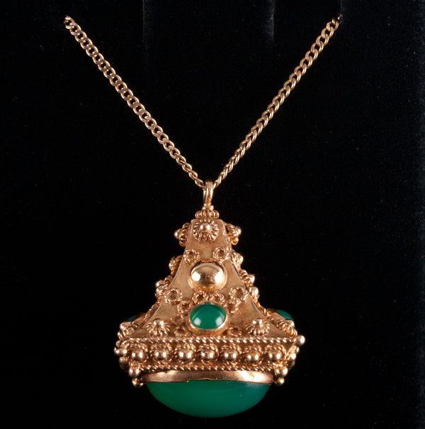 18k / 14k Yellow Gold Cabochon Chrysoprase Necklace W/ 16" Chain 6.41ctw 13.12g