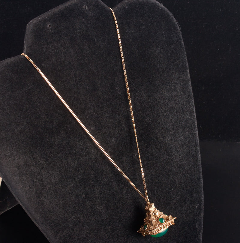 18k / 14k Yellow Gold Cabochon Chrysoprase Necklace W/ 16" Chain 6.41ctw 13.12g