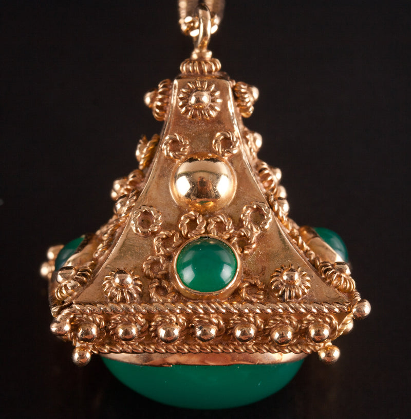 18k / 14k Yellow Gold Cabochon Chrysoprase Necklace W/ 16" Chain 6.41ctw 13.12g