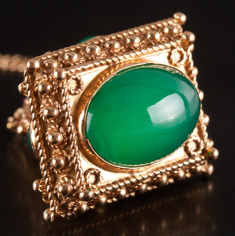 18k / 14k Yellow Gold Cabochon Chrysoprase Necklace W/ 16" Chain 6.41ctw 13.12g