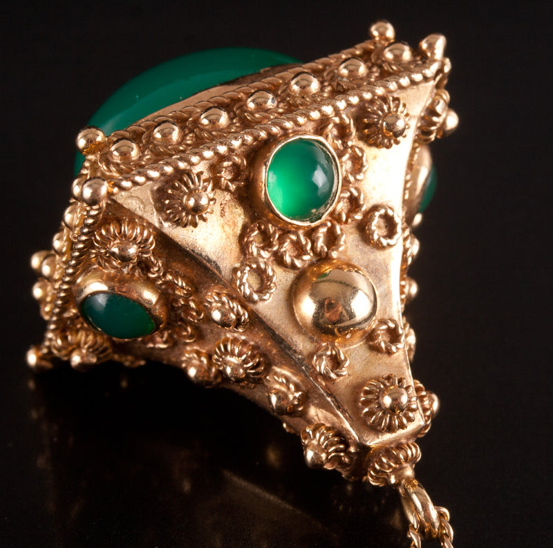 18k / 14k Yellow Gold Cabochon Chrysoprase Necklace W/ 16" Chain 6.41ctw 13.12g