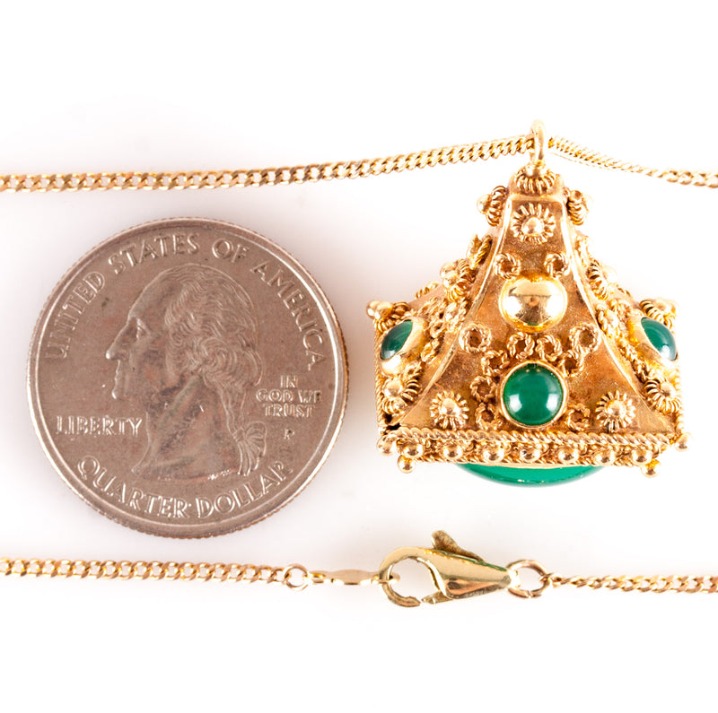 18k / 14k Yellow Gold Cabochon Chrysoprase Necklace W/ 16" Chain 6.41ctw 13.12g