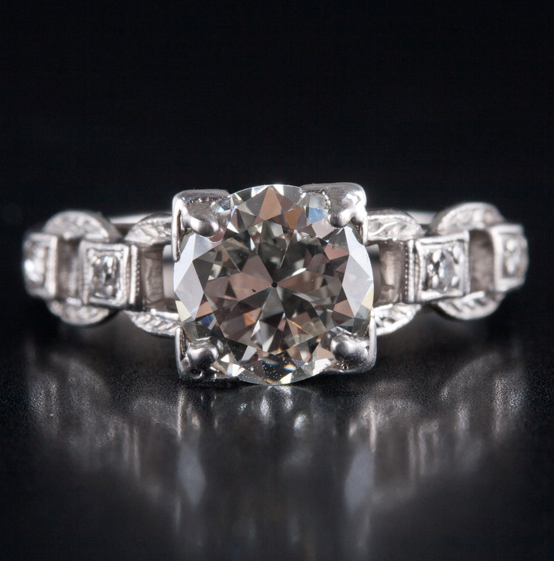 Vintage 1920's 950 Platinum Old Euro Diamond Engagement Ring 1.09ctw 3.47g