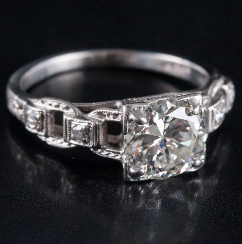 Vintage 1920's 950 Platinum Old Euro Diamond Engagement Ring 1.09ctw 3.47g