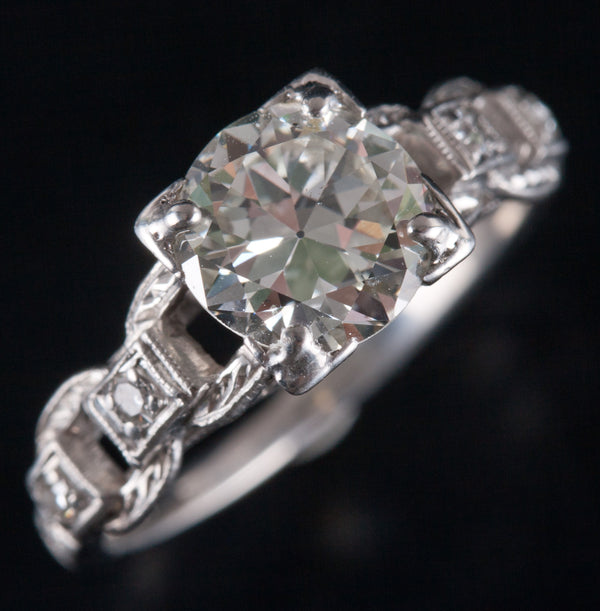 Vintage 1920's 950 Platinum Old Euro Diamond Engagement Ring 1.09ctw 3.47g