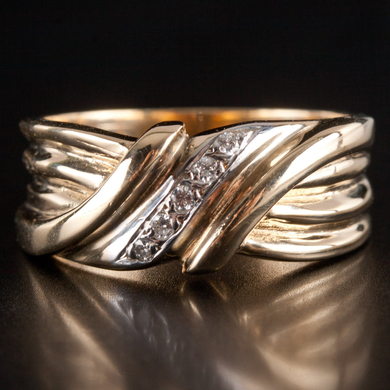 14k Yellow White Gold Round H SI2 Diamond Wedding Band Ring .05ctw 8.85g