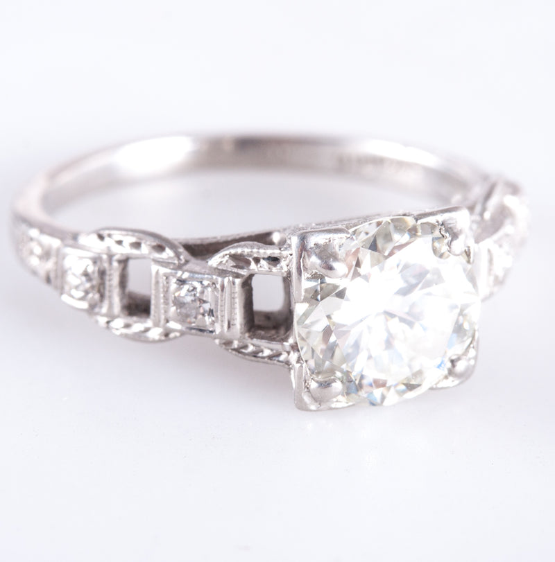 Vintage 1920's 950 Platinum Old Euro Diamond Engagement Ring 1.09ctw 3.47g