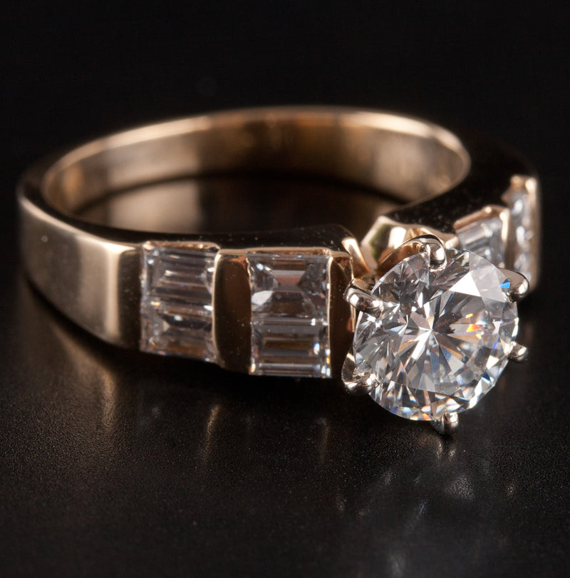 18k Yellow Gold Round & Baguette E VS2 Diamond Engagement Ring 2.0ctw 5.18g