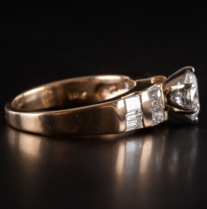 18k Yellow Gold Round & Baguette E VS2 Diamond Engagement Ring 2.0ctw 5.18g