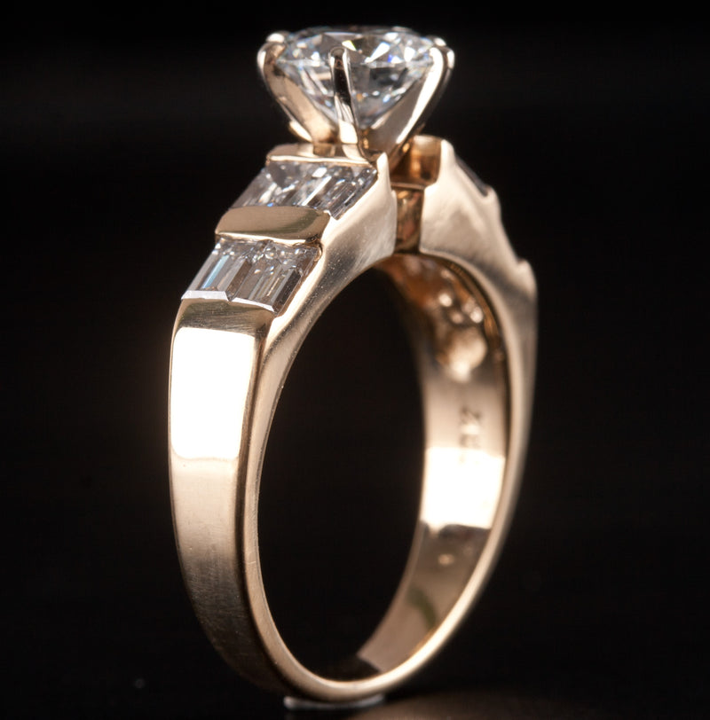 18k Yellow Gold Round & Baguette E VS2 Diamond Engagement Ring 2.0ctw 5.18g