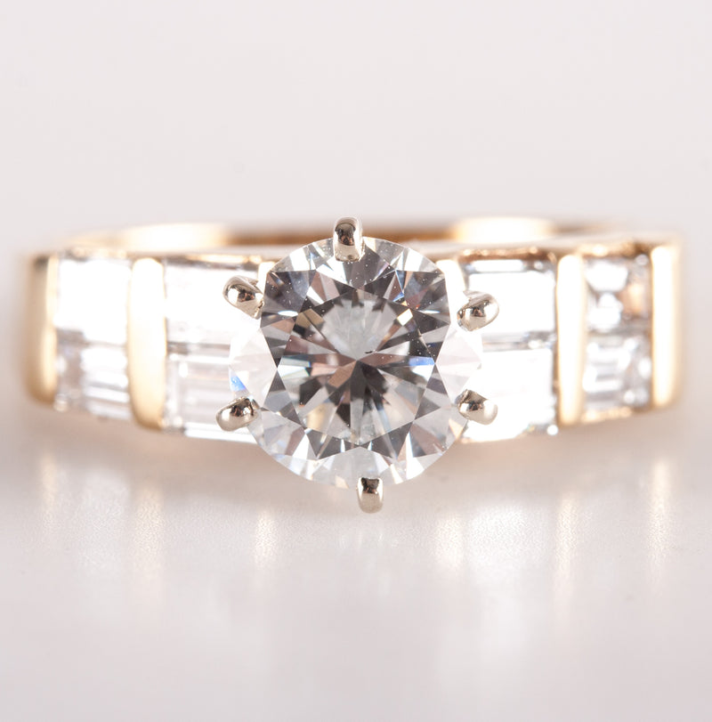 18k Yellow Gold Round & Baguette E VS2 Diamond Engagement Ring 2.0ctw 5.18g