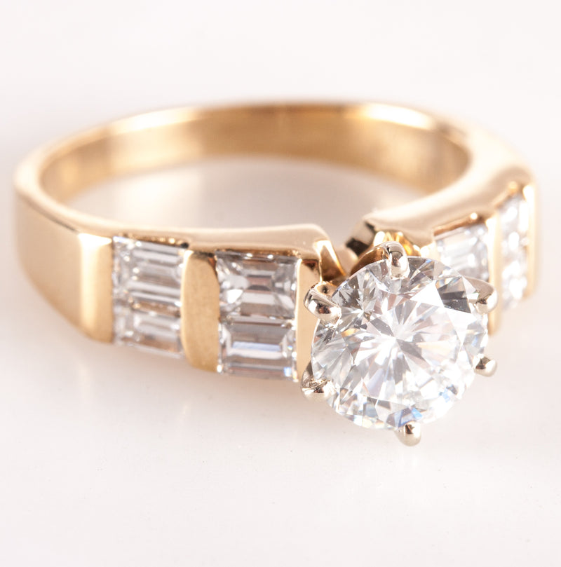 18k Yellow Gold Round & Baguette E VS2 Diamond Engagement Ring 2.0ctw 5.18g