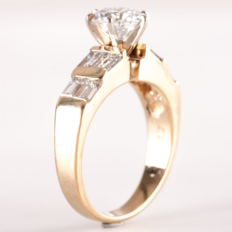 18k Yellow Gold Round & Baguette E VS2 Diamond Engagement Ring 2.0ctw 5.18g