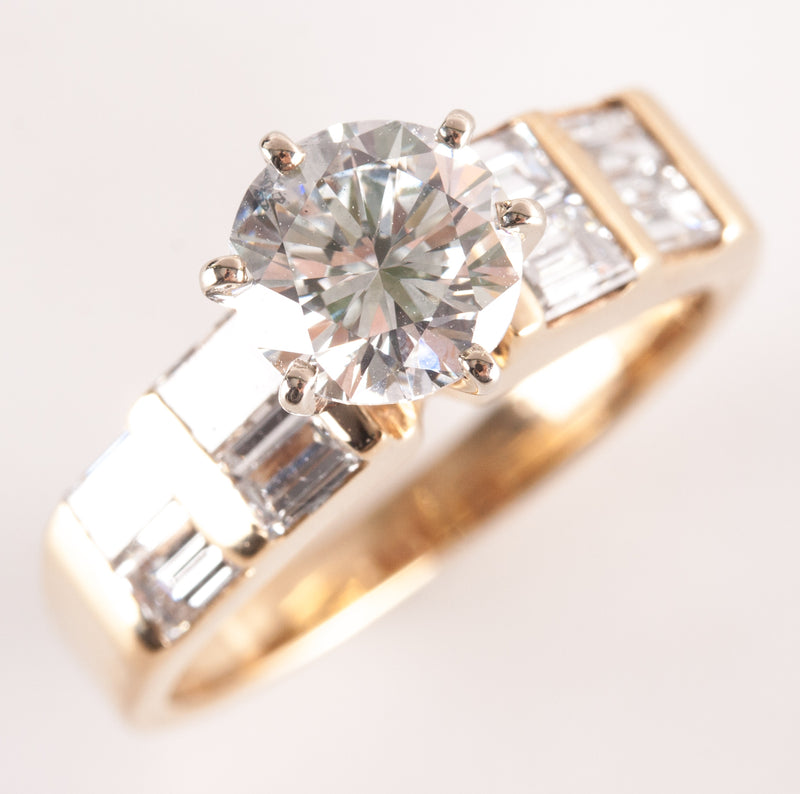 18k Yellow Gold Round & Baguette E VS2 Diamond Engagement Ring 2.0ctw 5.18g