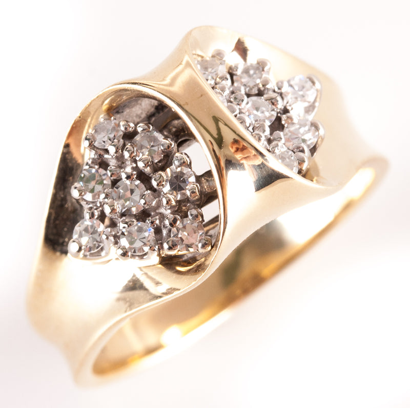 14k Yellow Gold Single Round Diamond Cluster Style Ring .24ctw 6.25g