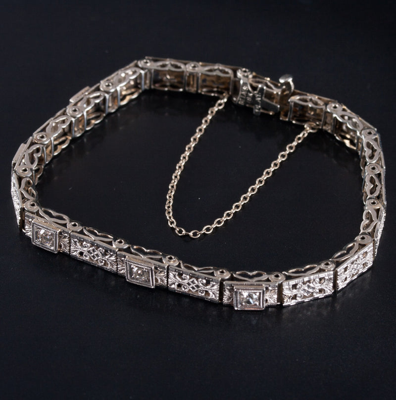 Vintage 1920's 18k White Gold Old Euro Diamond Filigree Bracelet .30ctw 9.84g