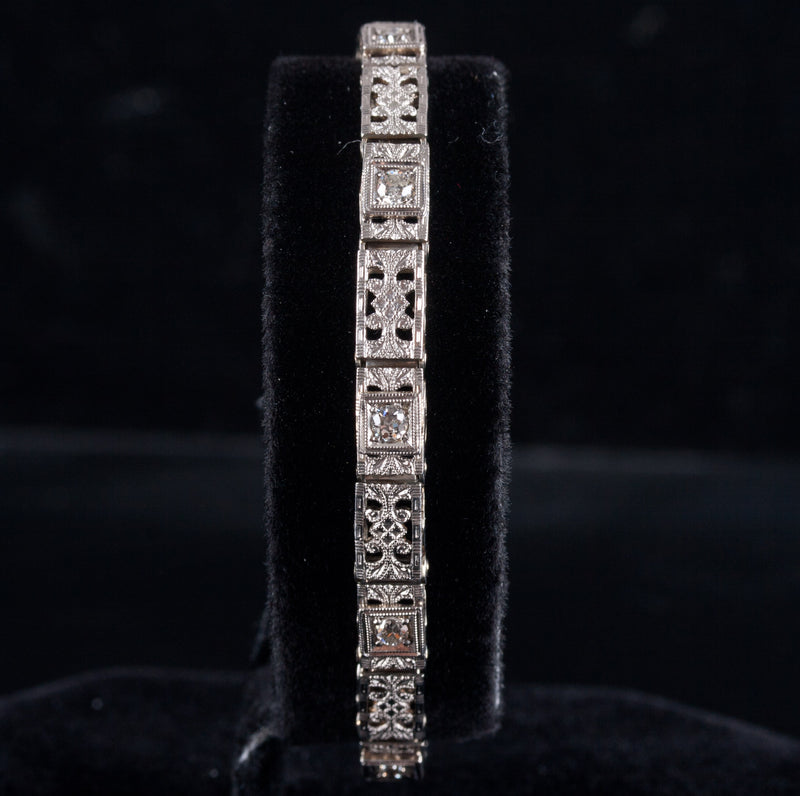 Vintage 1920's 18k White Gold Old Euro Diamond Filigree Bracelet .30ctw 9.84g