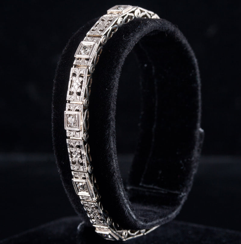 Vintage 1920's 18k White Gold Old Euro Diamond Filigree Bracelet .30ctw 9.84g