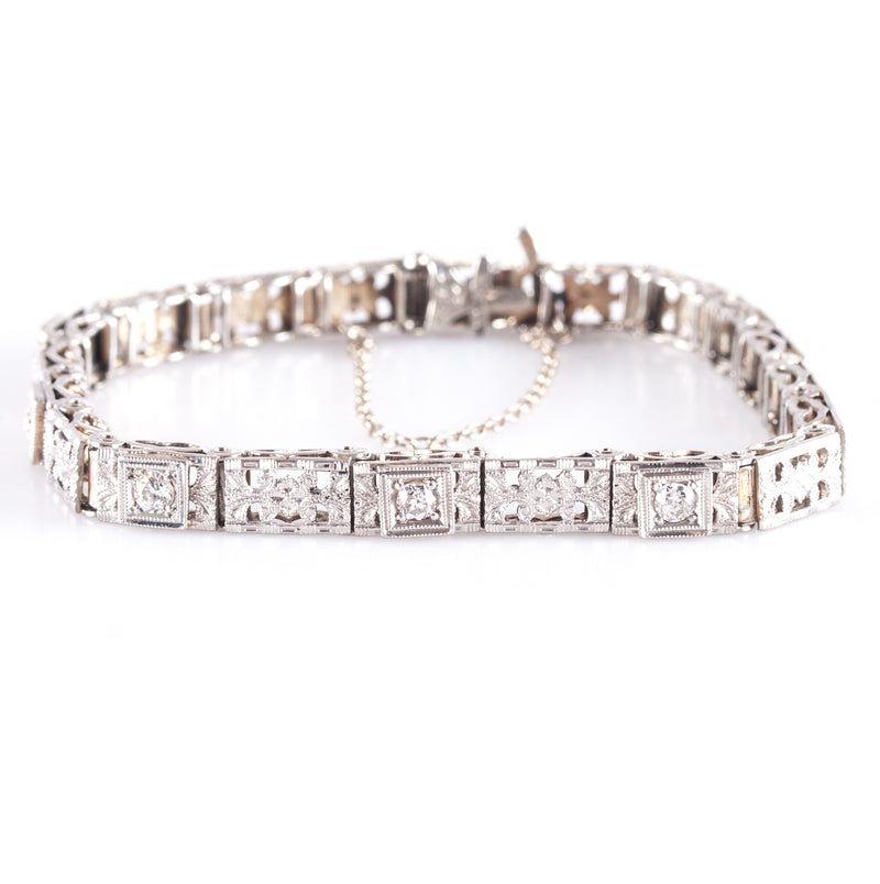 Vintage 1920's 18k White Gold Old Euro Diamond Filigree Bracelet .30ctw 9.84g