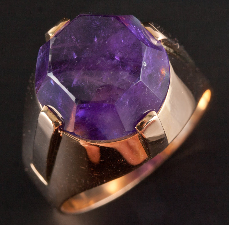 18k Yellow Gold Fancy Octagon Shaped Amethyst Solitaire Ring 7.05g