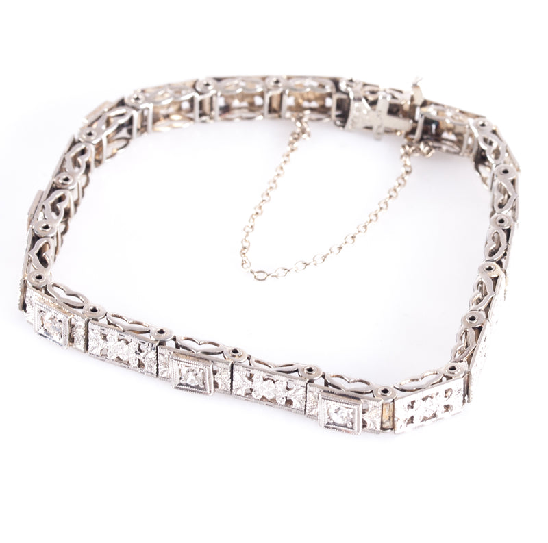 Vintage 1920's 18k White Gold Old Euro Diamond Filigree Bracelet .30ctw 9.84g