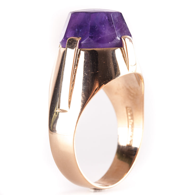 18k Yellow Gold Fancy Octagon Shaped Amethyst Solitaire Ring 7.05g