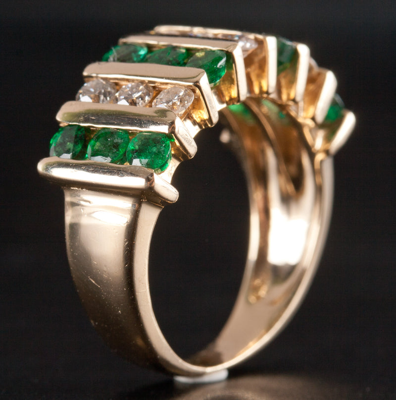 14k Yellow Gold Round Emerald Round Diamond Cocktail Ring 1.32ctw 5.58g