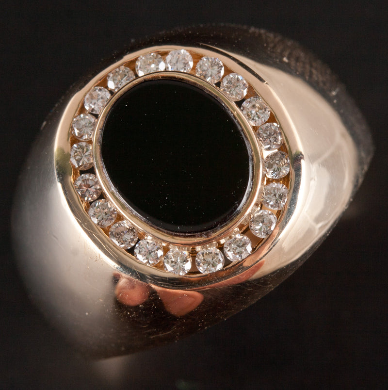 14k Yellow Gold Round Diamond Oval Inlay Onyx Cocktail Ring .20ctw 8.55g