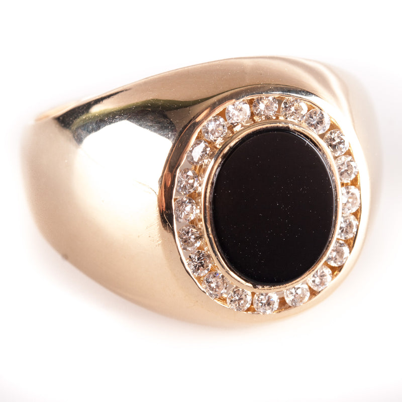 14k Yellow Gold Round Diamond Oval Inlay Onyx Cocktail Ring .20ctw 8.55g