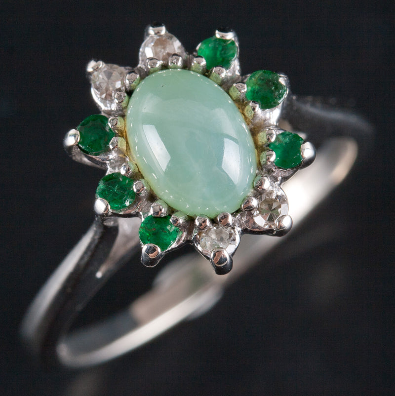 10k White Gold Lab-Created Star Sapphire Emerald Diamond Halo Ring .23ctw 3.1g