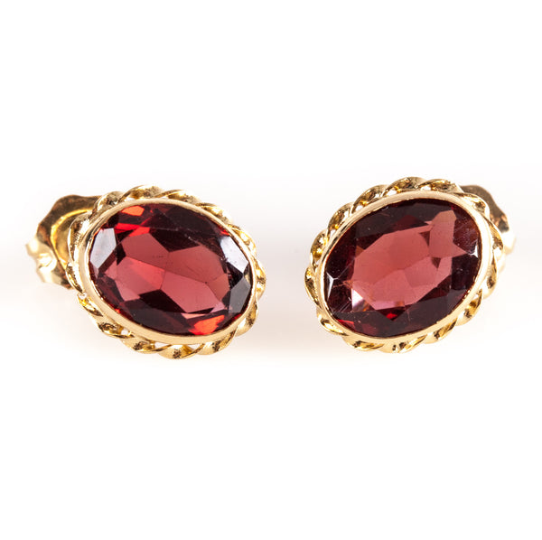 14k Yellow Gold Oval AA Mozambique Garnet Solitaire Stud Earrings 2.46ctw 1.24g