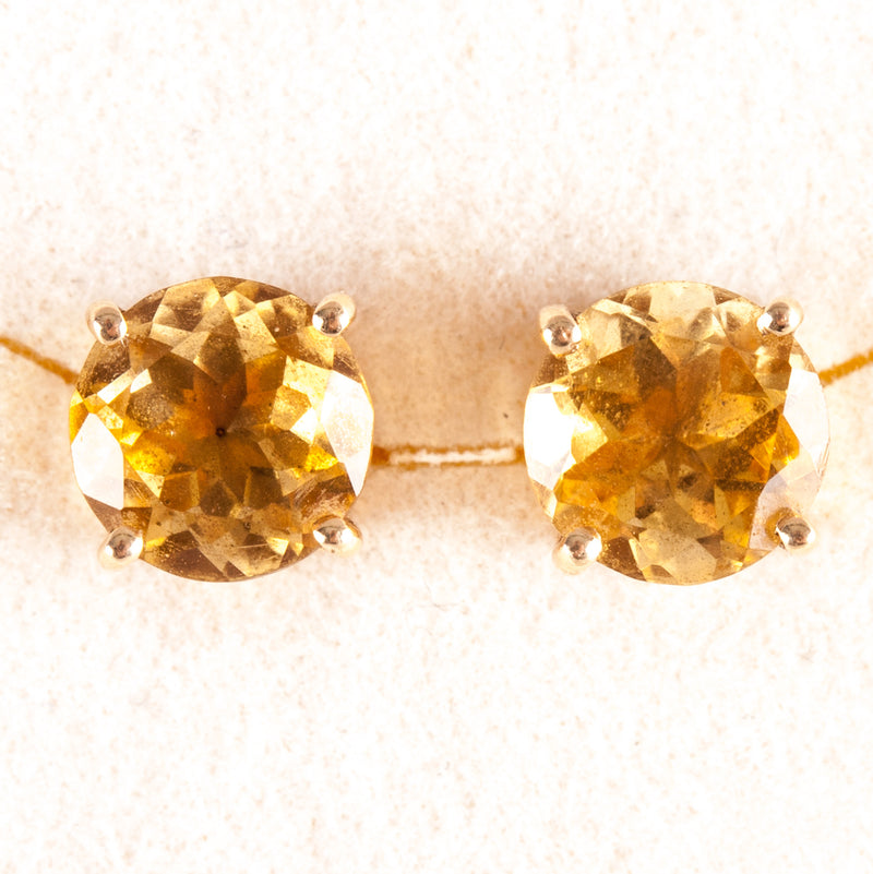 14k Yellow Gold Round Citrine Solitaire Stud Earrings W/ Butterfly Backs 1.50ctw