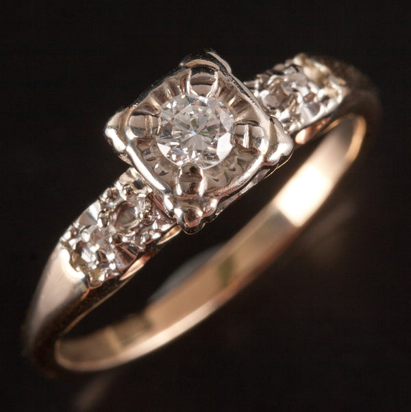 Vintage 1950's 14k Yellow White Gold Round Diamond Engagement Ring .17ctw 3.12g