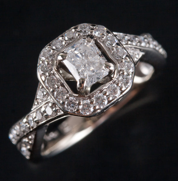 14k White Gold Radiant Diamond Halo Style Engagement Ring .51ctw 3.40g