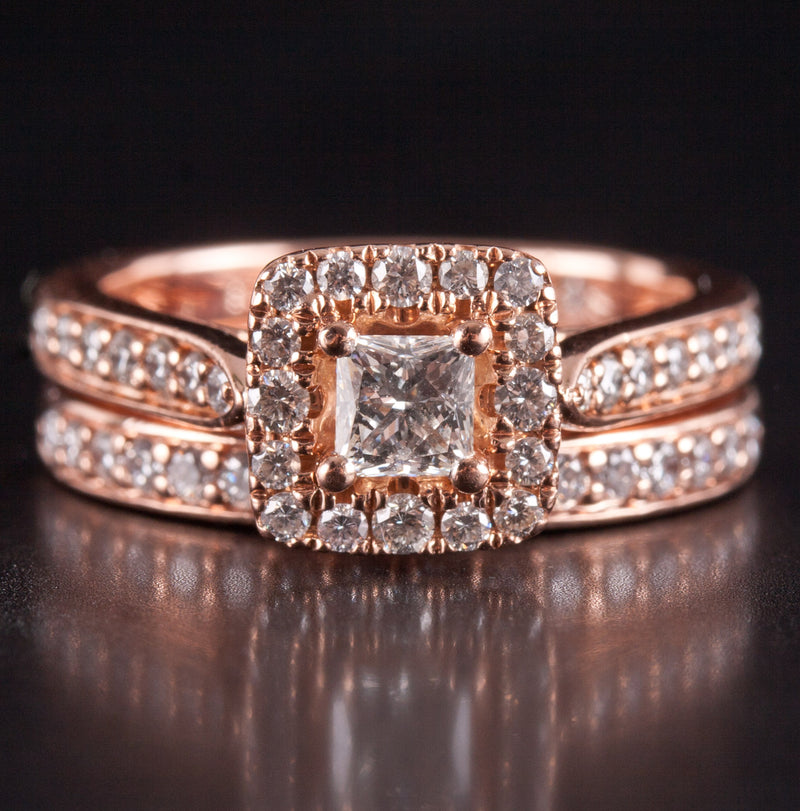 14k Rose Gold Leo Bridal Collection F VS2 Diamond Engagement Wedding Ring Set