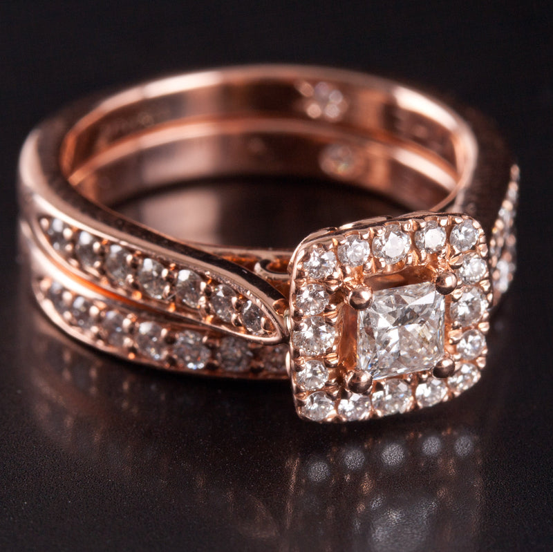 14k Rose Gold Leo Bridal Collection F VS2 Diamond Engagement Wedding Ring Set