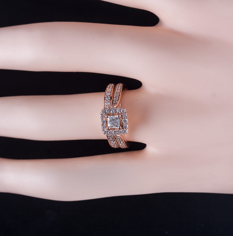 14k Rose Gold Leo Bridal Collection F VS2 Diamond Engagement Wedding Ring Set