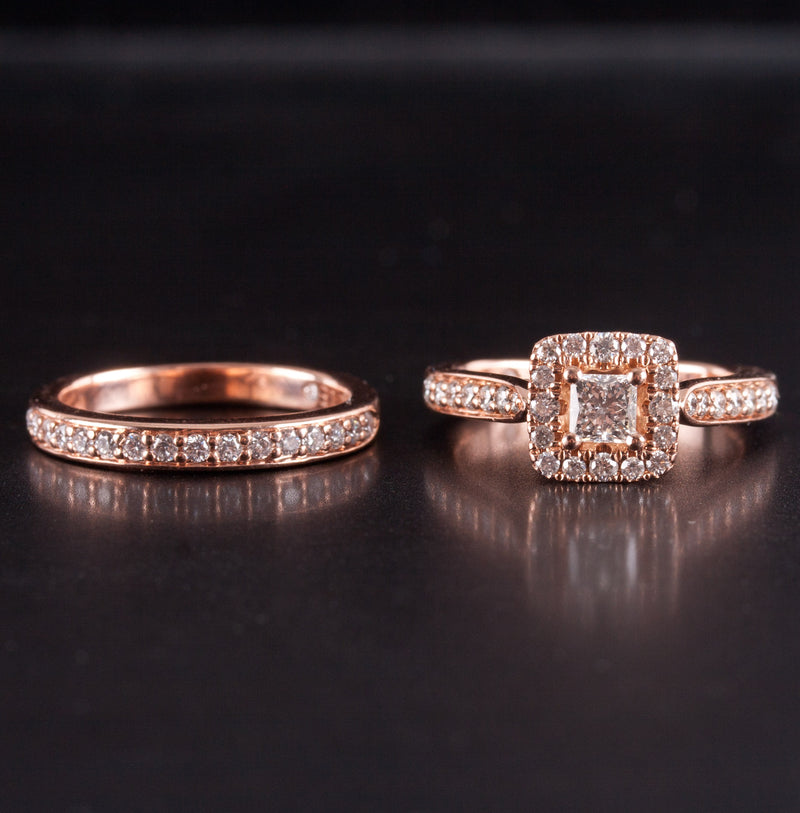 14k Rose Gold Leo Bridal Collection F VS2 Diamond Engagement Wedding Ring Set