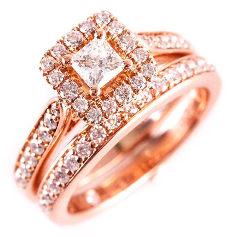 14k Rose Gold Leo Bridal Collection F VS2 Diamond Engagement Wedding Ring Set