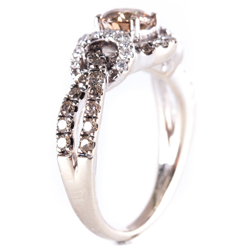 14k White Gold Le Vian Round Brown Diamond Engagement Ring .93ctw 4.07g