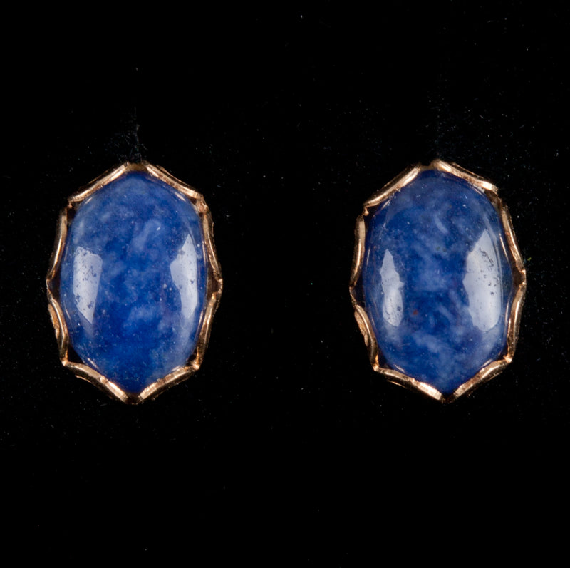 14k Yellow Gold Oval Cabochon Lapis Lazuli Solitaire Stud Earrings .50g