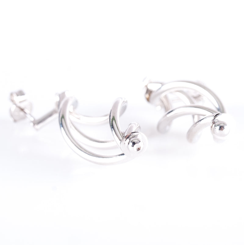 14k White Gold Hollow Twist Style Dangle Earrings W/ Butterfly Backs 3.95g