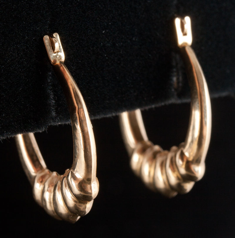 14k Yellow Gold Hollow Hoop Style Earrings W/ Saddlebacks .75g