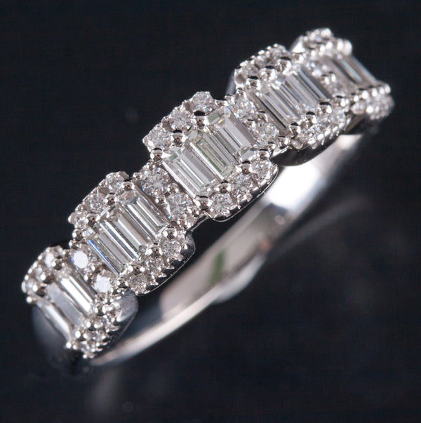14k White Gold Baguette Round H SI1 Diamond Cocktail Ring .68ctw 3.92g