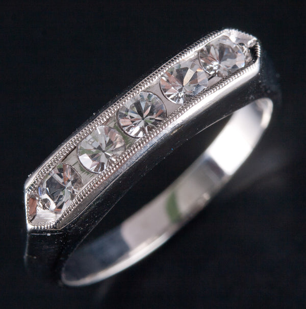 14k White Gold AA Round White Sapphire Wedding Anniversary Ring .70ctw 4.75g