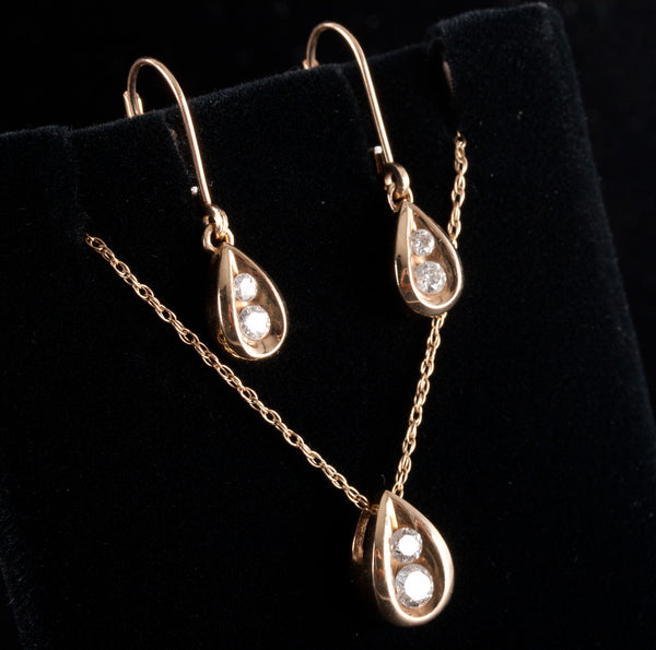 14k White Gold Round Diamond Necklace Earring Set .50ctw 4.25g 18" Length