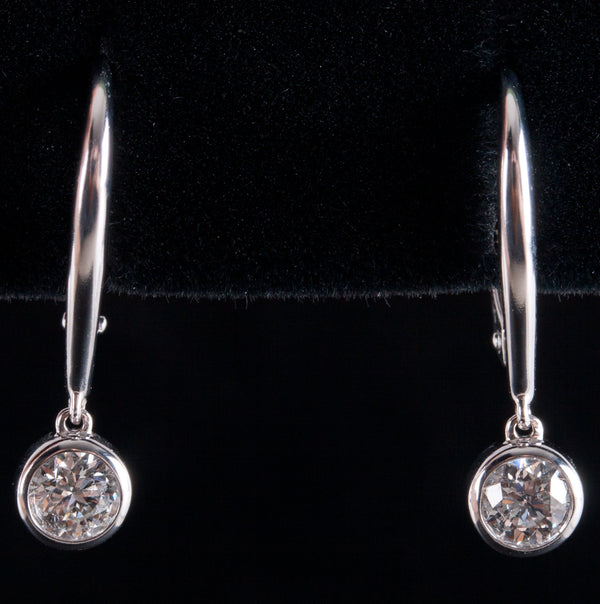 14k White Gold Round H SI1 Diamond Solitaire Dangle Earrings .40ctw 1.92g