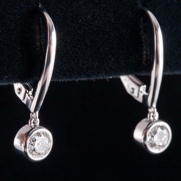14k White Gold Round H SI1 Diamond Solitaire Dangle Earrings .40ctw 1.92g