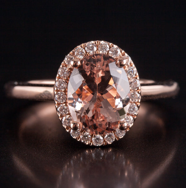 14k Rose Gold Oval AA Morganite Diamond Halo Style Engagement Ring 2.23ctw 4.08g